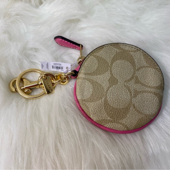 Coach Circular Coin Pouch Bag Charm In Signature Canvas New - Picture 7 of 8